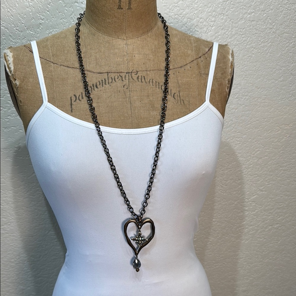 Lost and Found Women's  Heart Crystal Pendant Long Chain‎ Necklace NWT